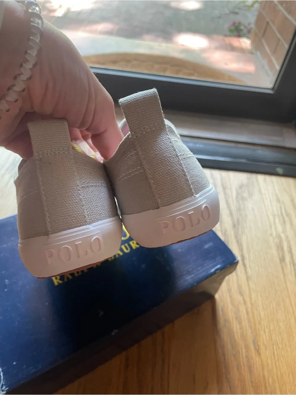 NWT Polo Ralph Lauren champagne, shimmer Kingsley Canvas Kids Velcro Sneakers